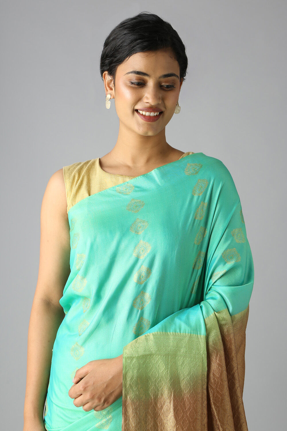 Green Pure Silk Tencel South Saree image number null
