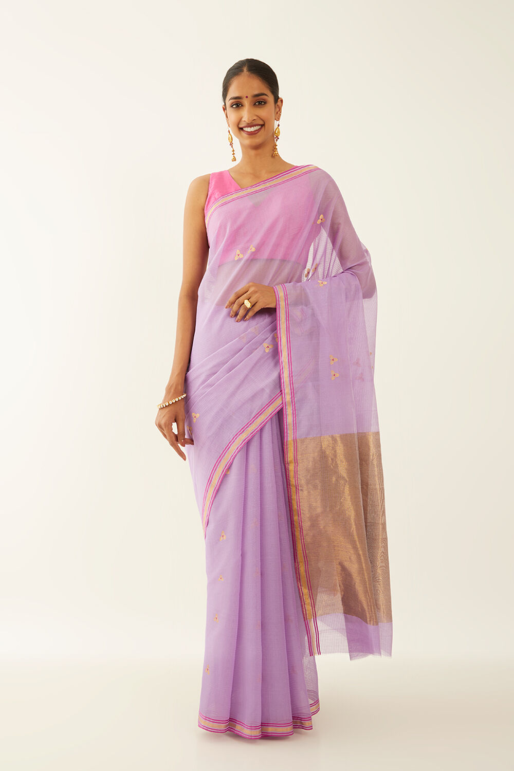 Purple Pure Silk Cotton Chanderi Saree image number null