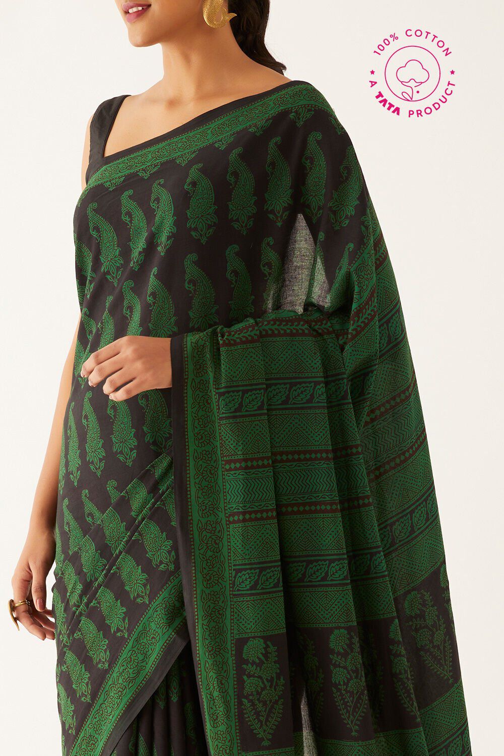 Blue Pure Cotton Bagh Printed Saree image number null