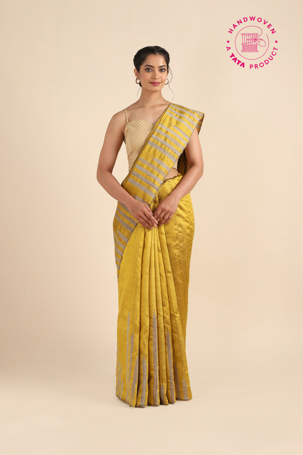 Dark Yellow Pure Silk Woven Saree image number null
