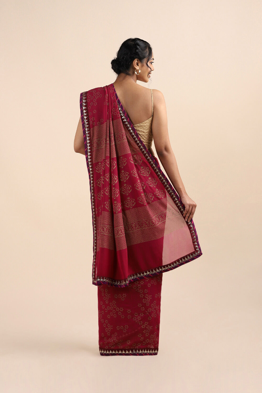 Dark Pink Viscose Printed Saree image number null