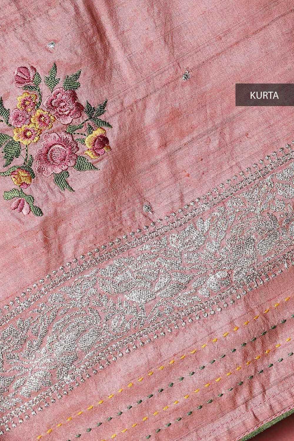 Pink Tussar Embroidered Unstitched Suit Set image number null
