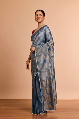 DarkBlue Pure Tissue Organza Printed Embroidered Saree thumbnail image number null