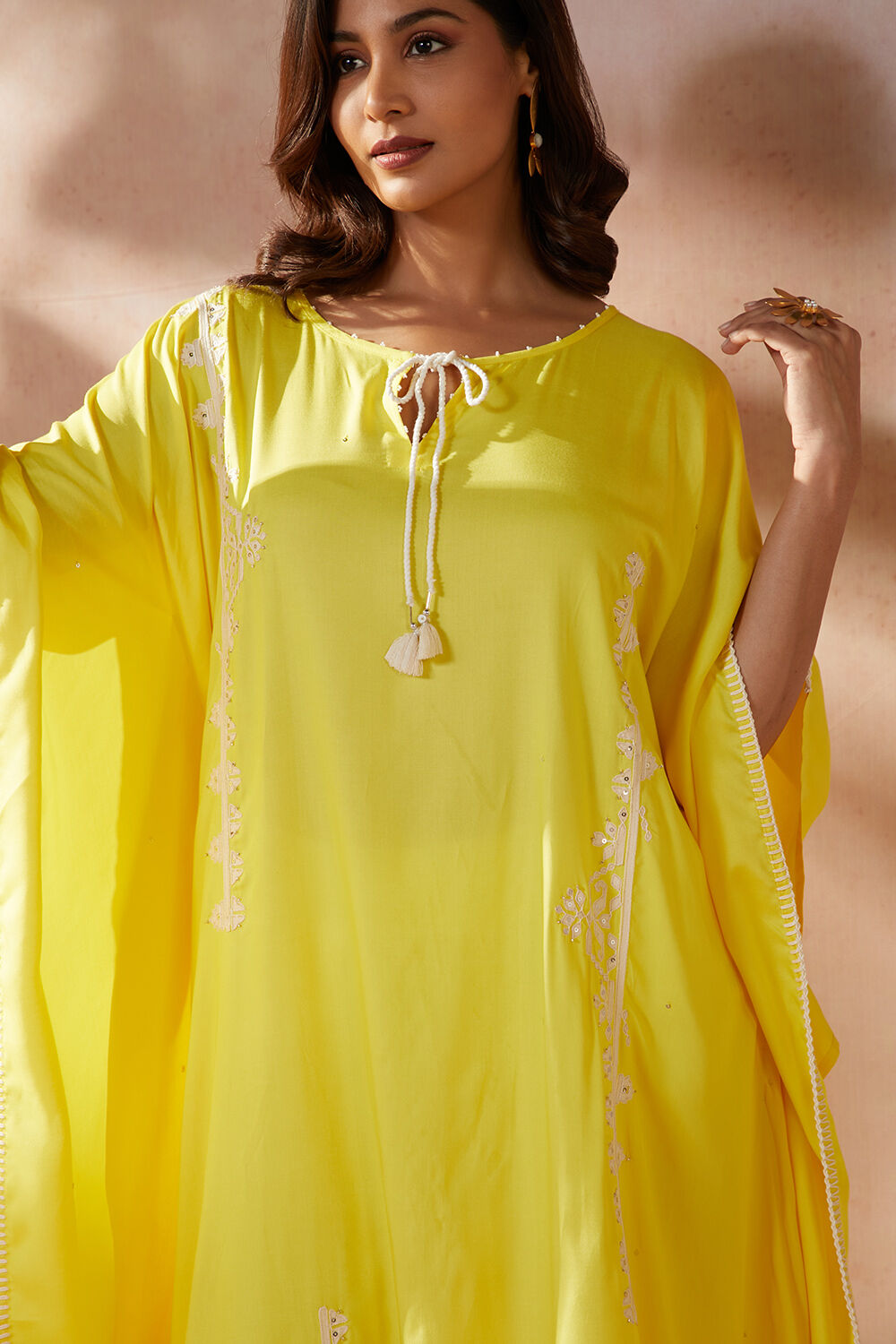 Yellow Viscose Applique Kurta image number null