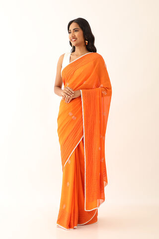 Orange Pure Silk Georgette Lucknow Chikankari Saree thumbnail image number null