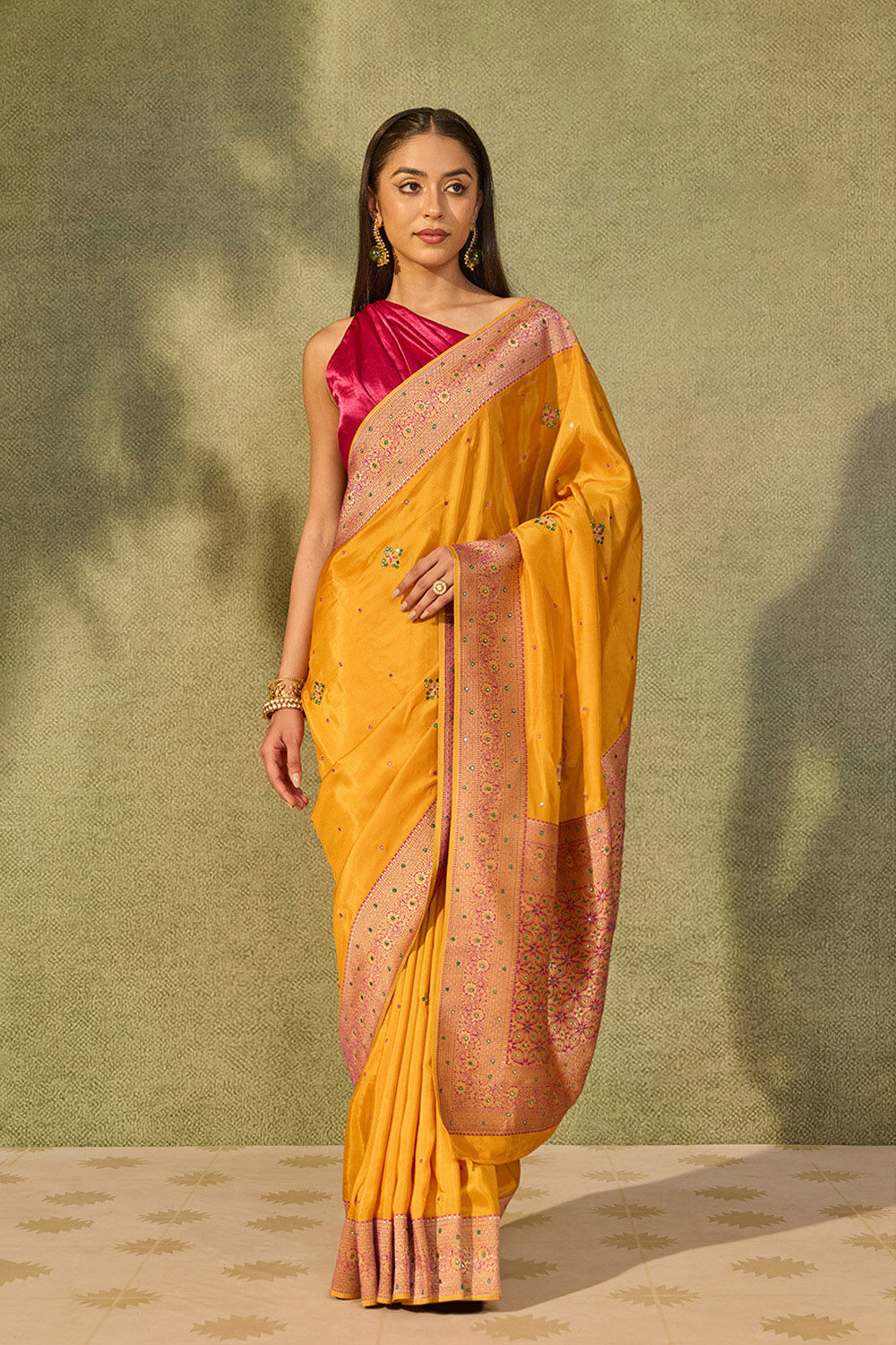 Yellow Embroidered Pure Viscose Saree image number null
