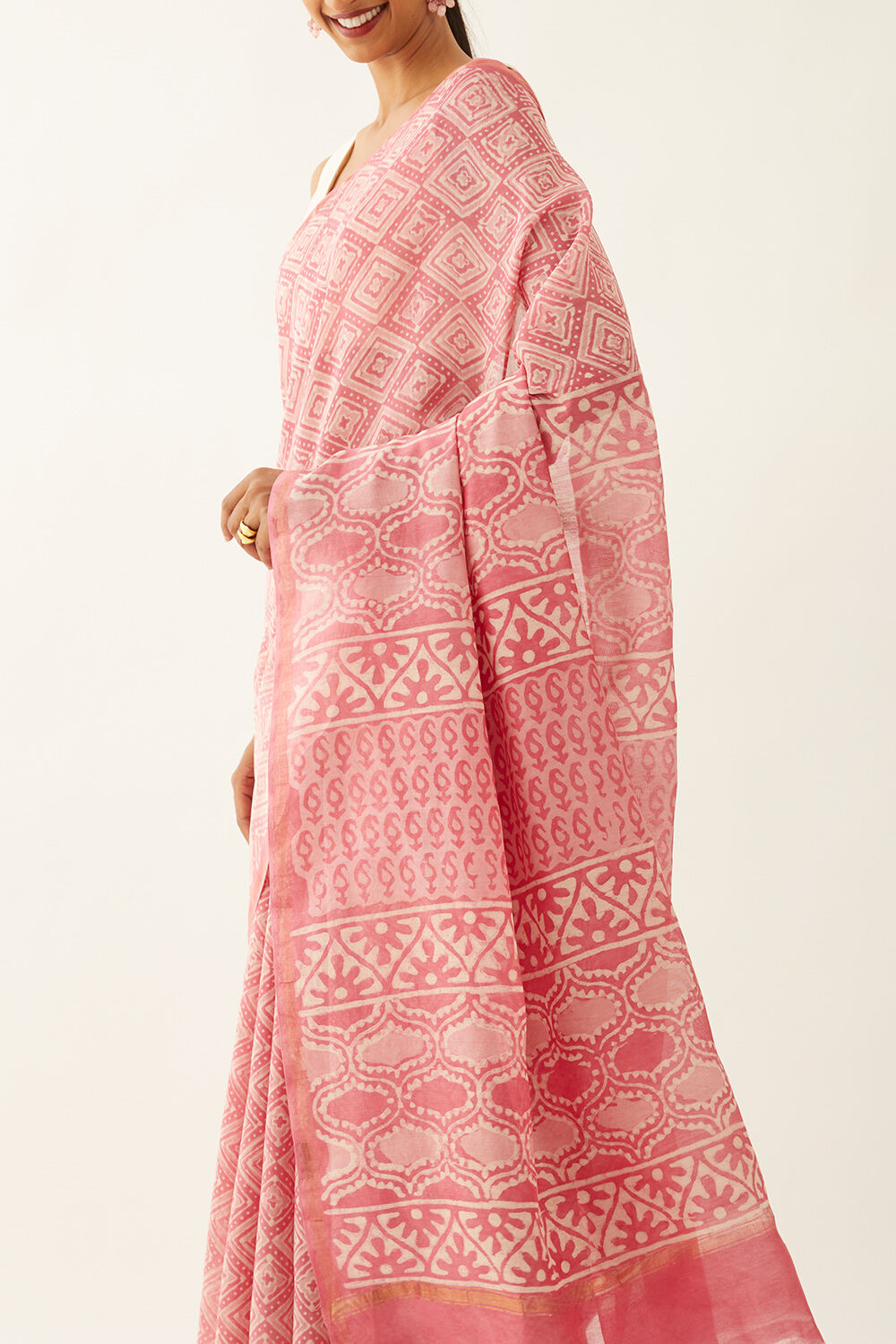 Pink Pure Silk Cotton Dabu Printed Saree image number null