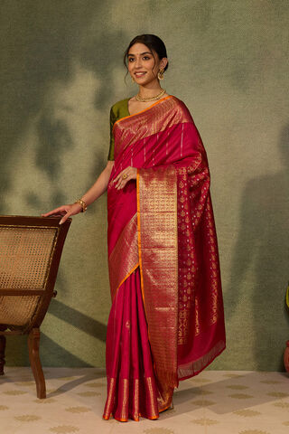 Pink Pure Silk Woven Kanjivaram Saree thumbnail image number null