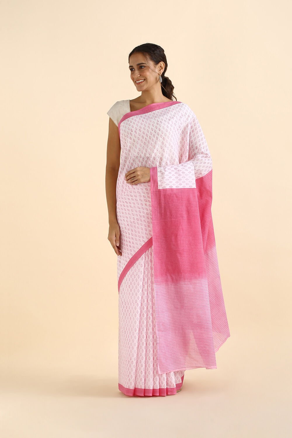 Light Pink Cotton Pure Mulmul Printed Saree image number null