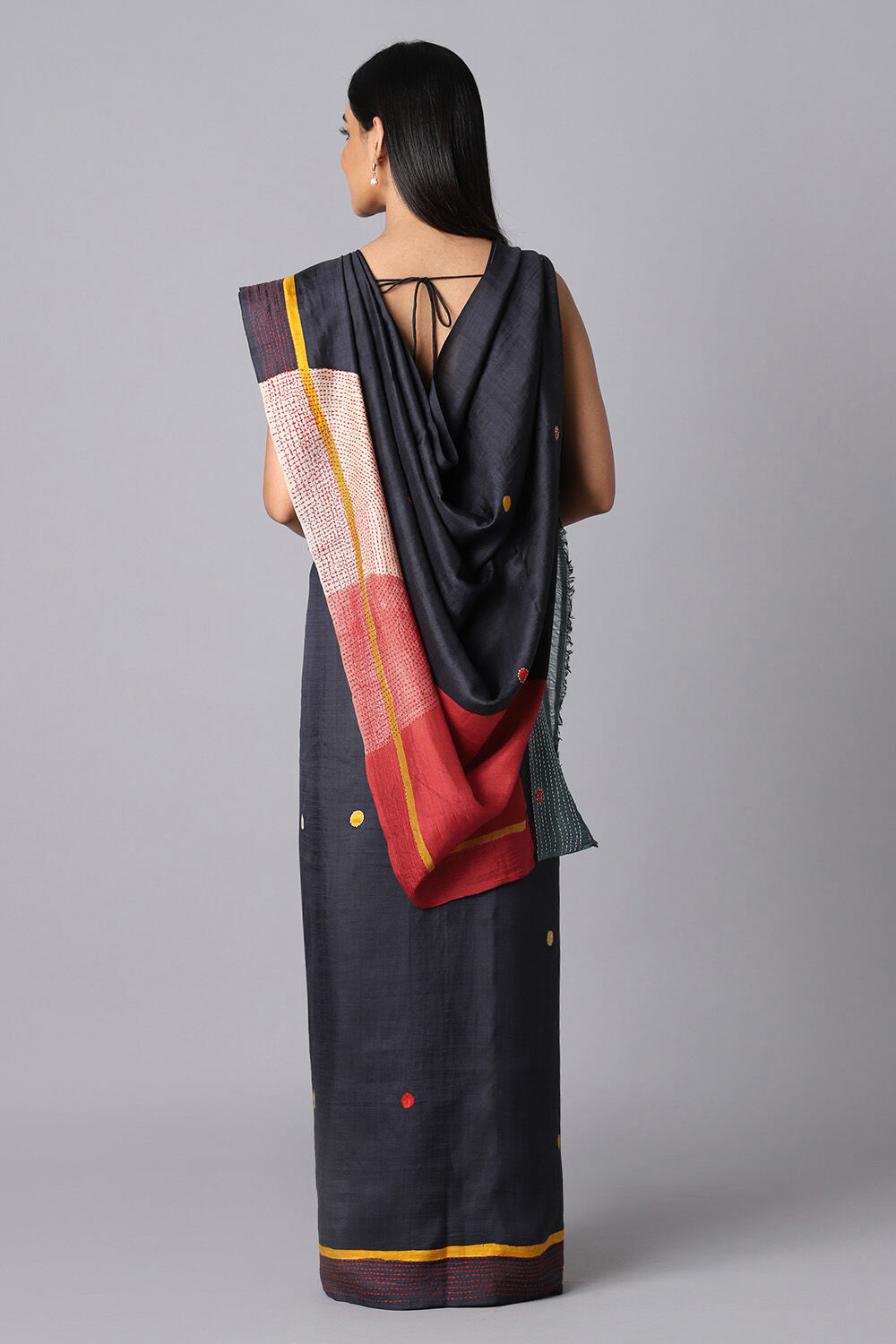 Black Pure Silk Hand Painted Saree image number null