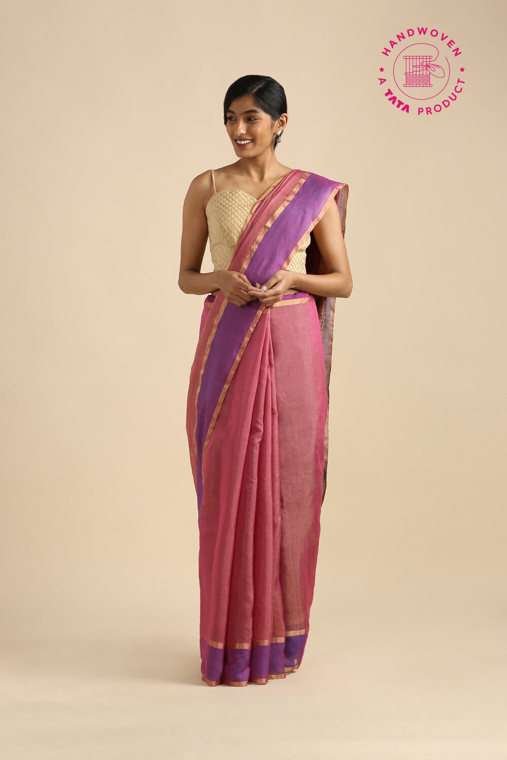 Pink Pure Cotton Tissue Chanderi Saree image number null