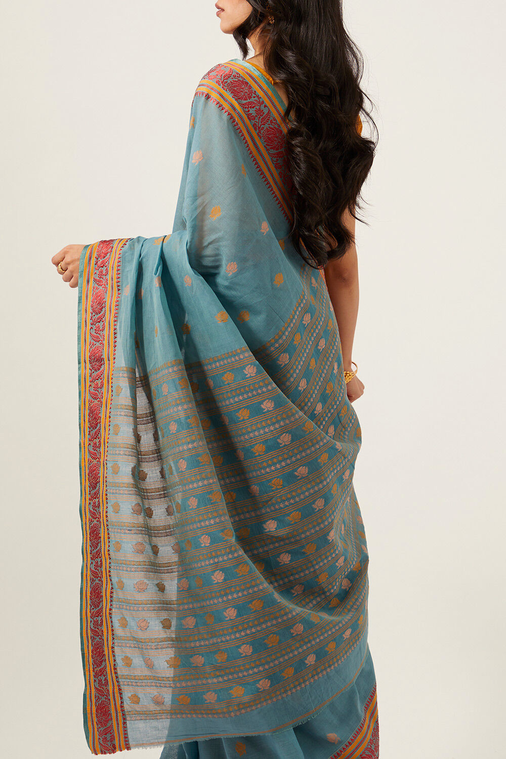 Blue Pure Cotton Jamdani Saree image number null