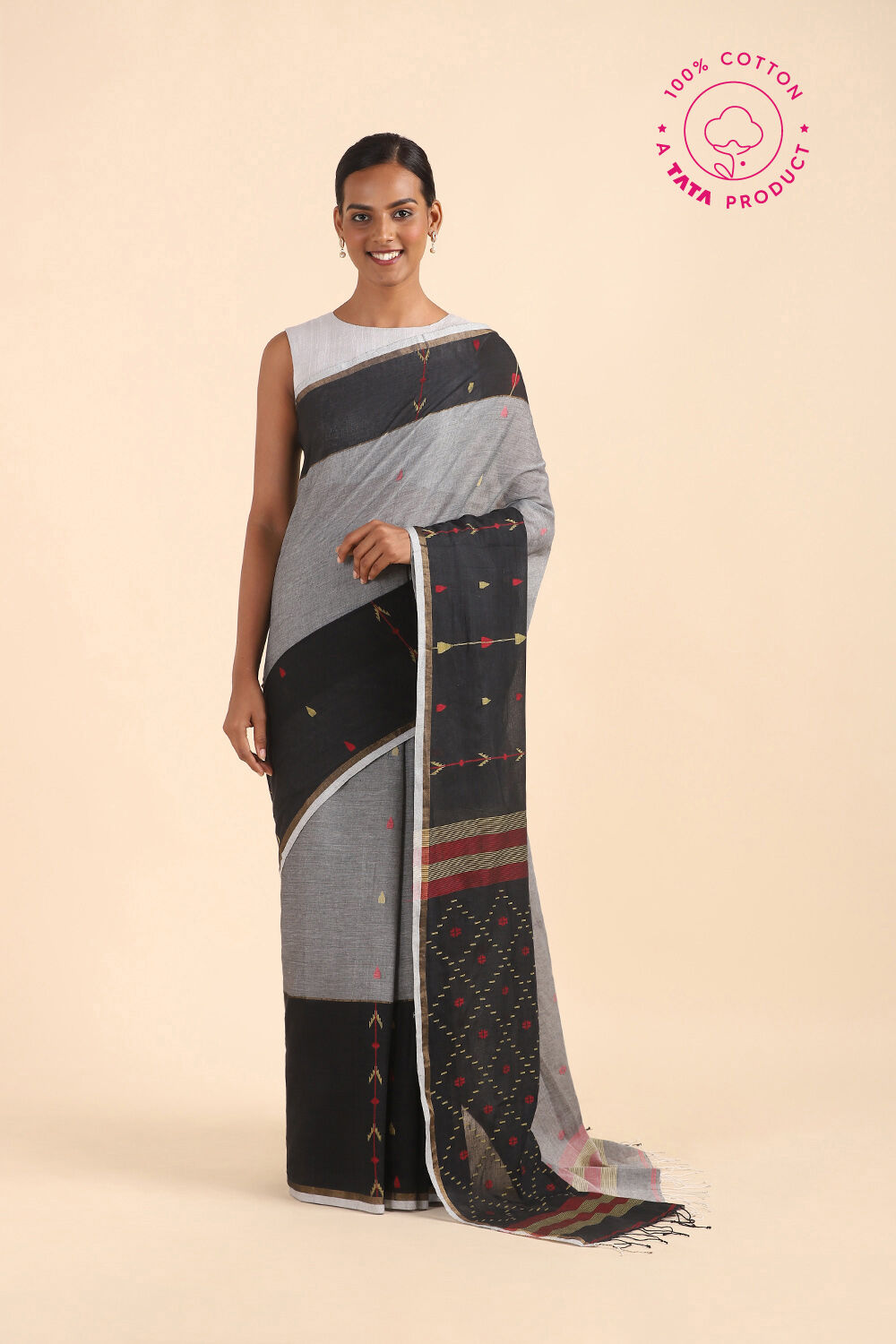 Grey Pure Cotton Jamdani Saree image number null