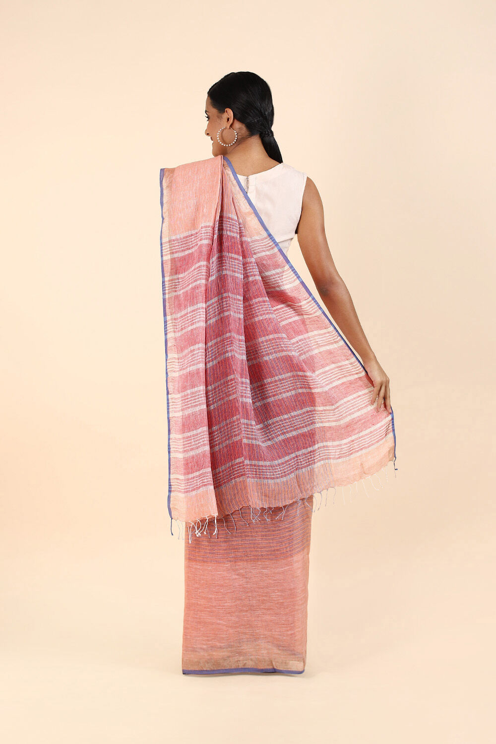 Pink Pure Linen Bengal Saree image number null