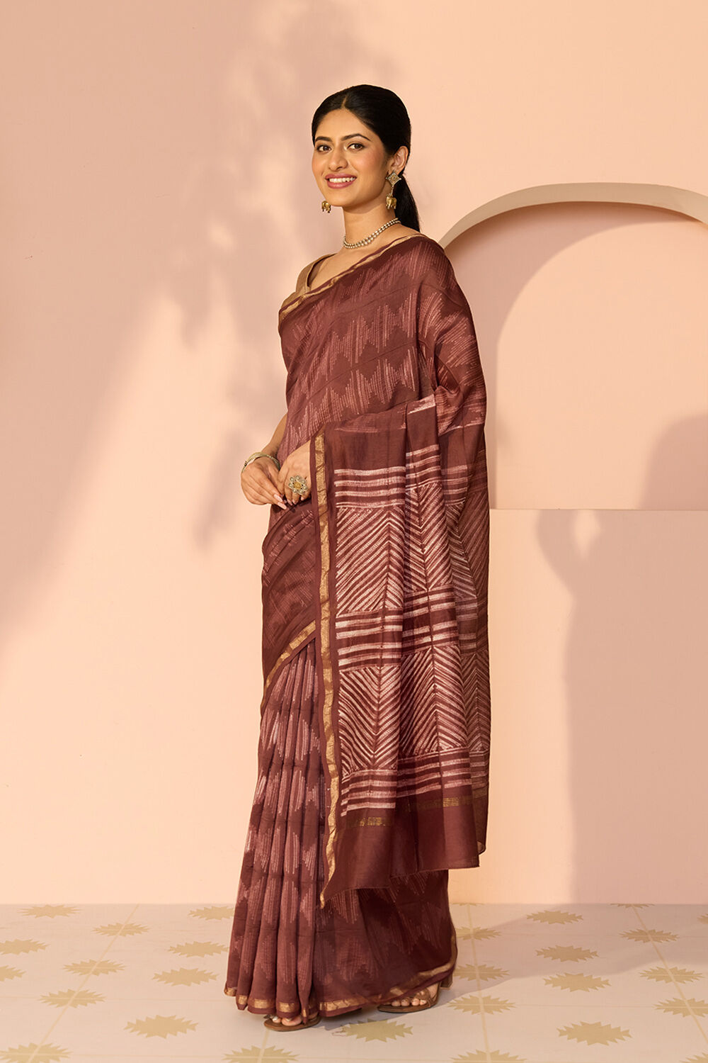 Brown Rajasthan Pure Silk Cotton Tie & Dye Shibori Saree image number null