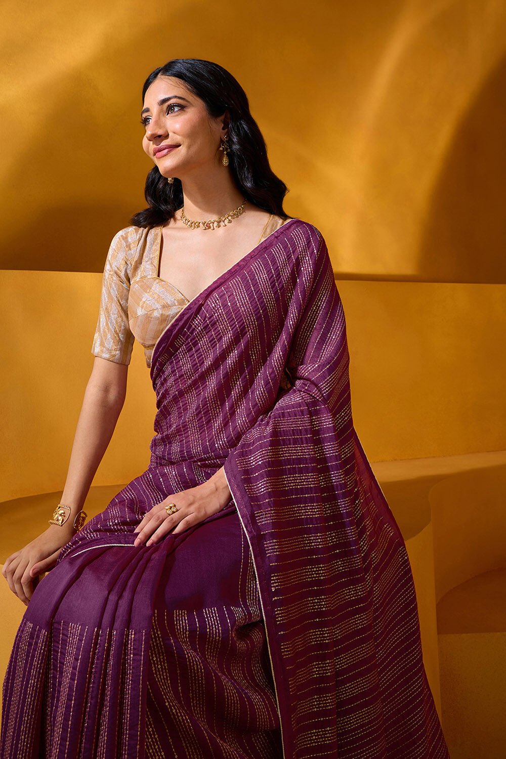 Dark Pink Silk Modal Embroidered Saree image number null