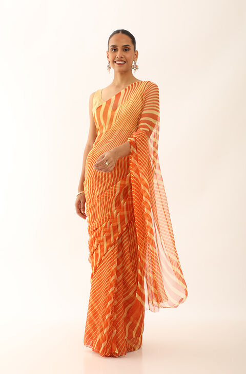 Orange Rajasthan Pure Silk Georgette Leheriya Saree