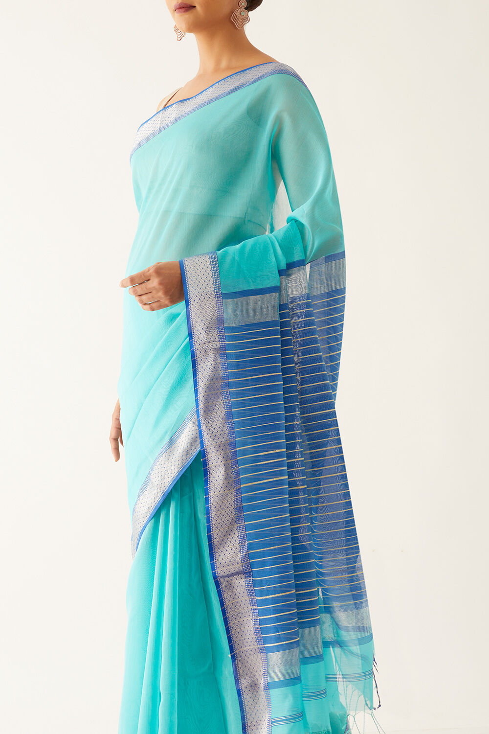 Light Blue Pure Silk Cotton Maheshwari Saree image number null