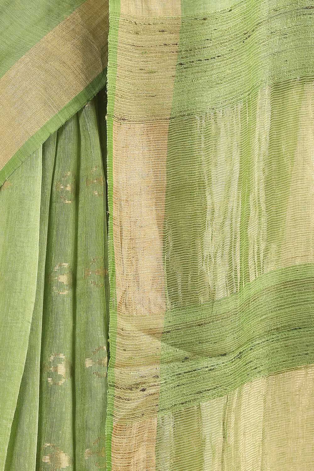 Light Green Pure Silk Linen Bengal Saree image number null