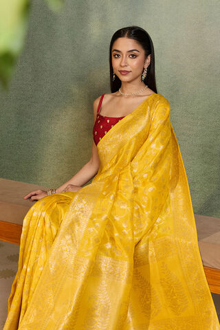 Yellow Woven Pure Viscose Saree image number