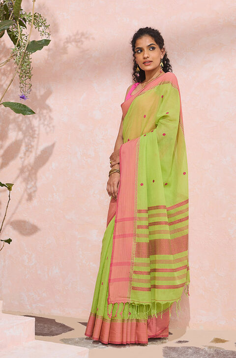 Light Green Woven Pure Cotton Bengal Saree