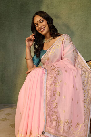 Pink Printed Cotton Viscose Saree image number