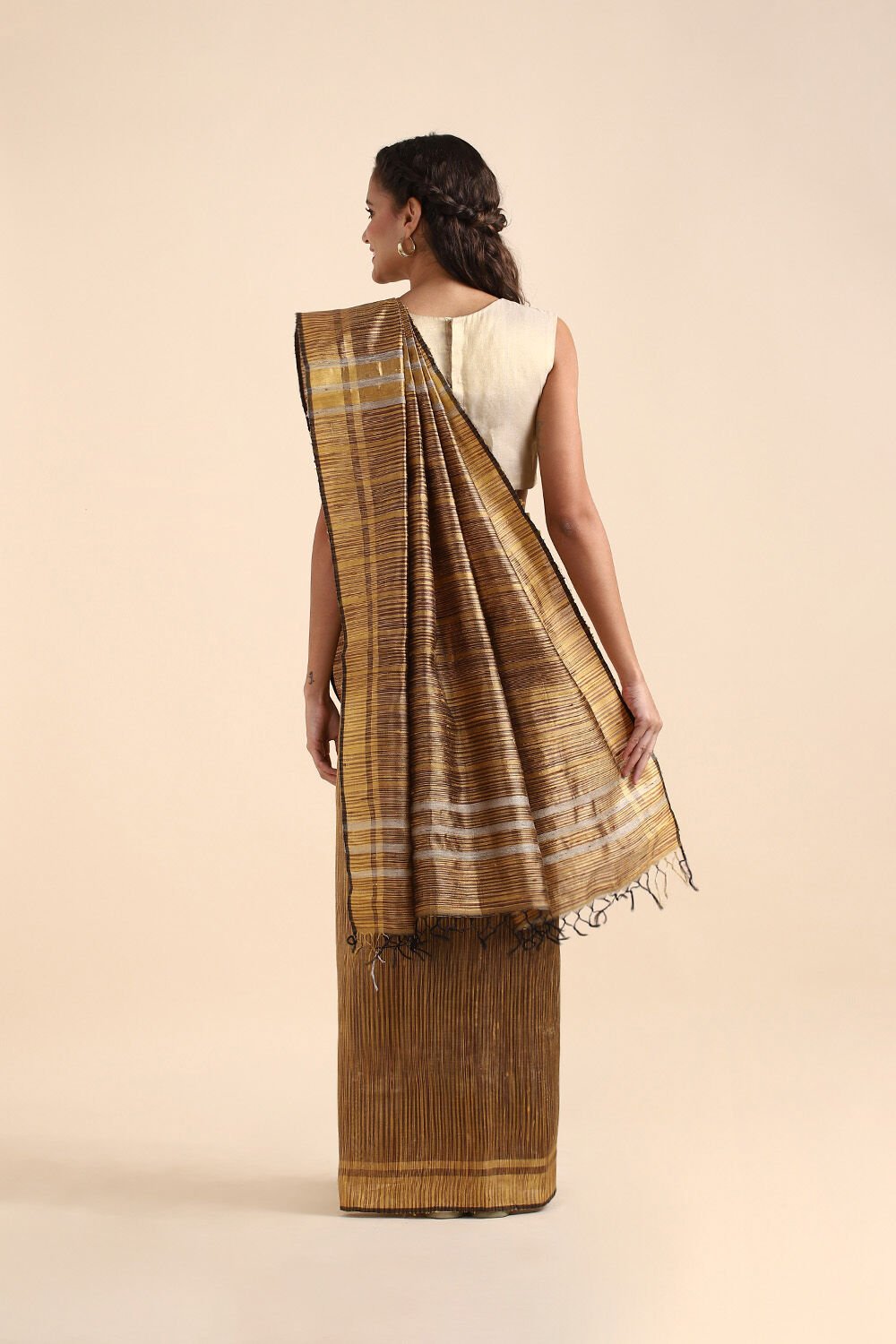 Brown Pure Tussar Silk Tie and Dye Saree image number null