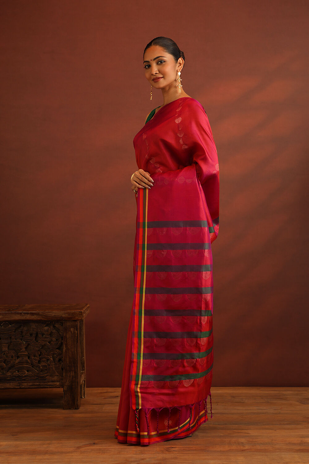 Dark Pink Woven Pure Soft Silk Saree image number null