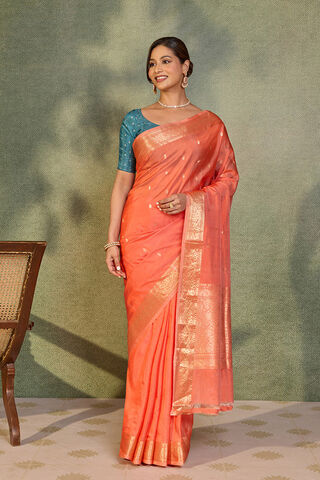 Orange Silk Viscose Kadwa Banarasi Saree thumbnail image number null