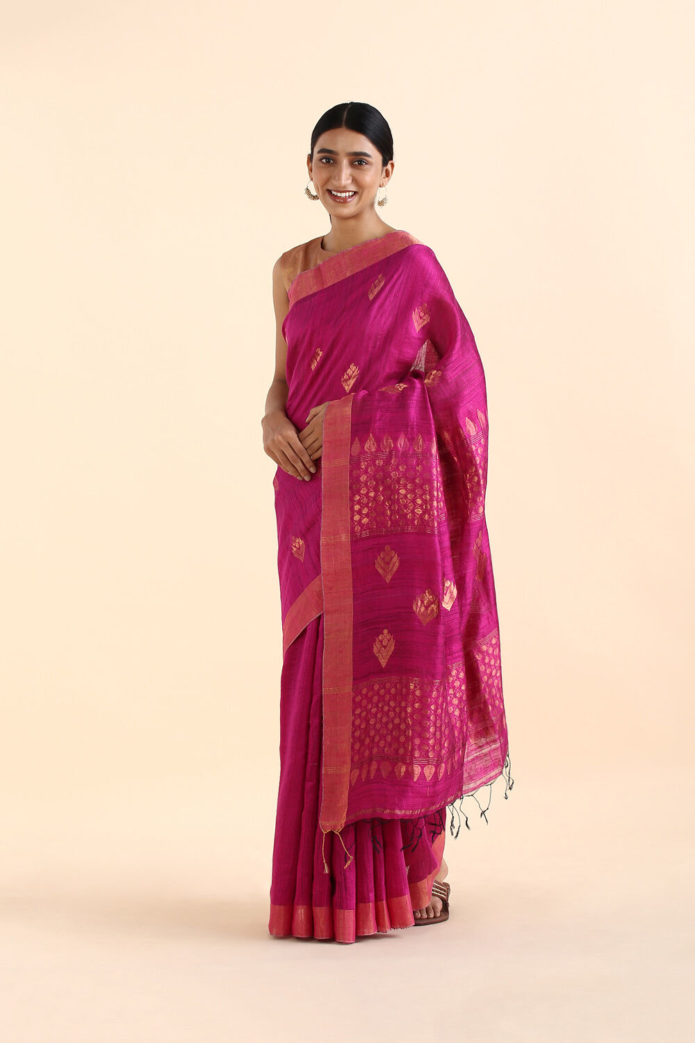 Dark Pink Pure Silk Vanya Jamdani Saree image number null