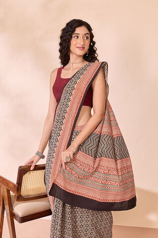 Black Rajasthan Block Printed Pure Cotton Saree image number