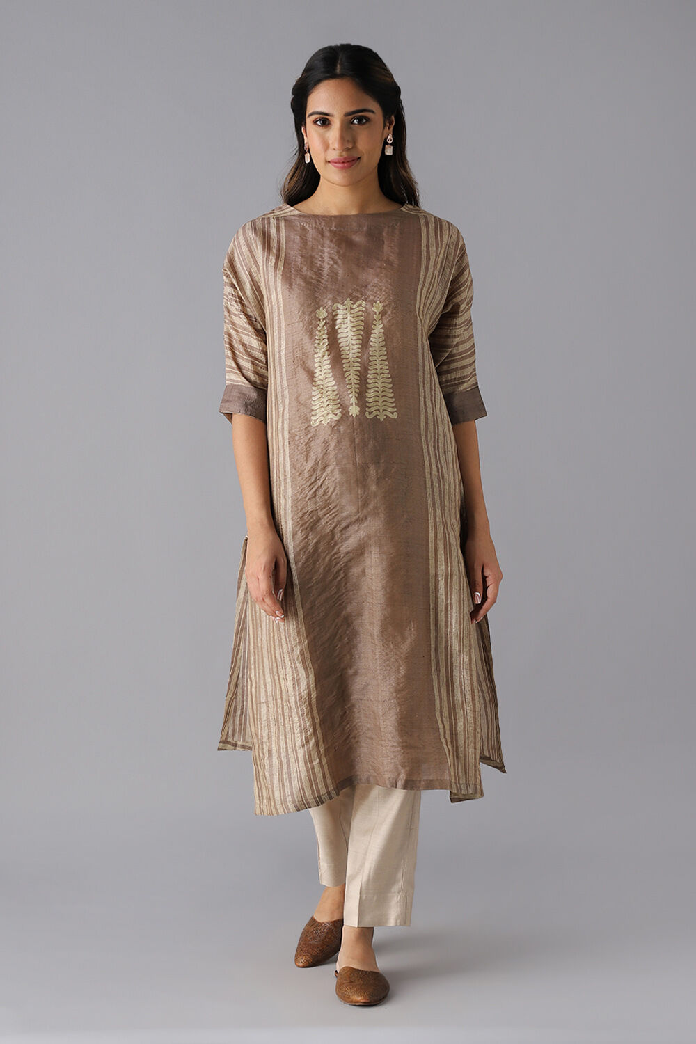 Brown Tussar Block Printed Kurta image number null