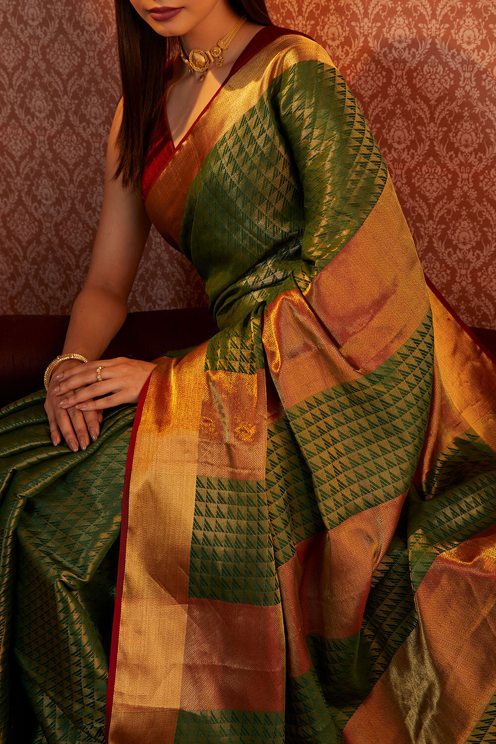 Green Brocade Silk Maheshwari Saree image number null