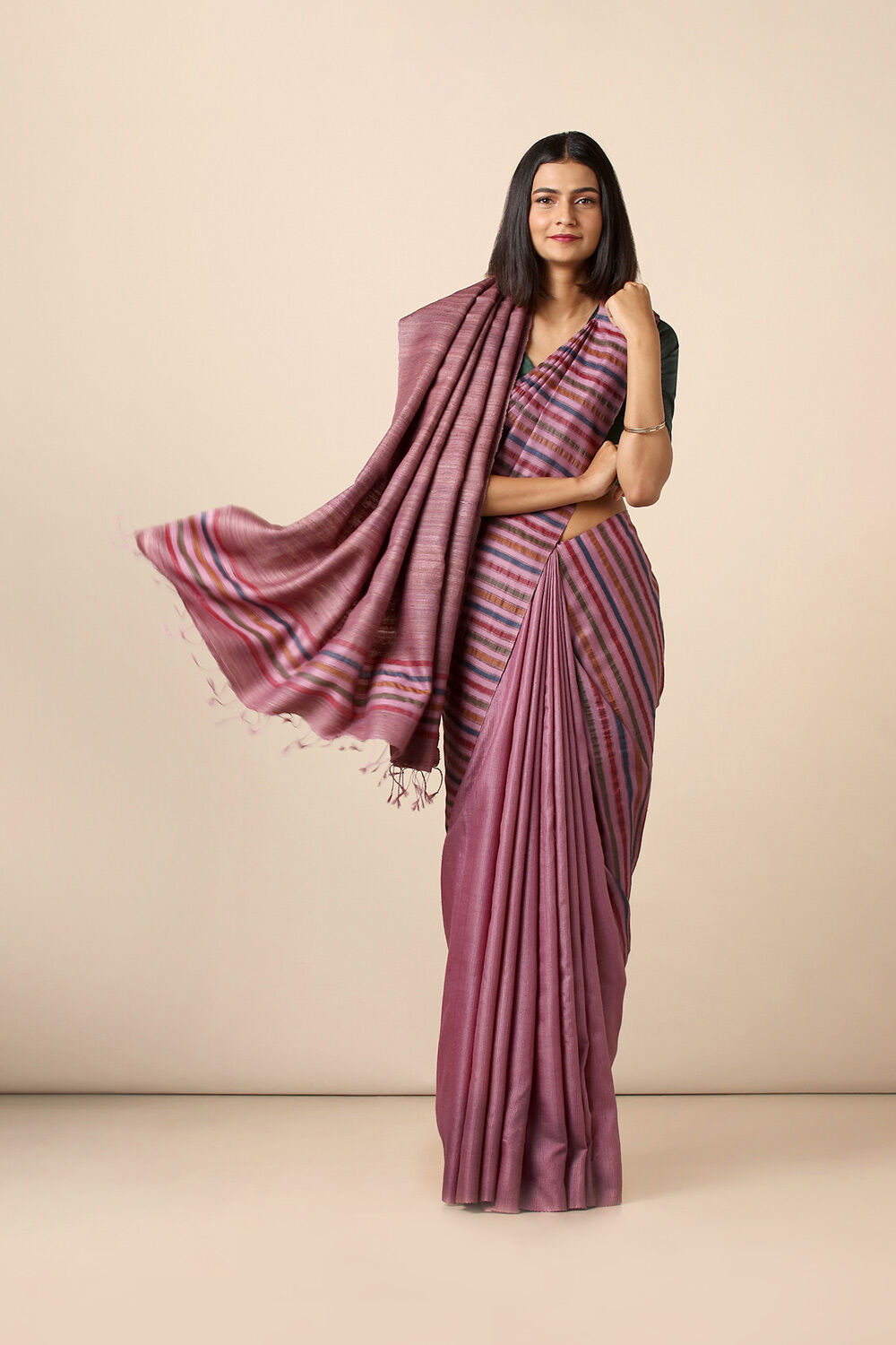 Light Pure Pink Tussar Woven Saree image number null