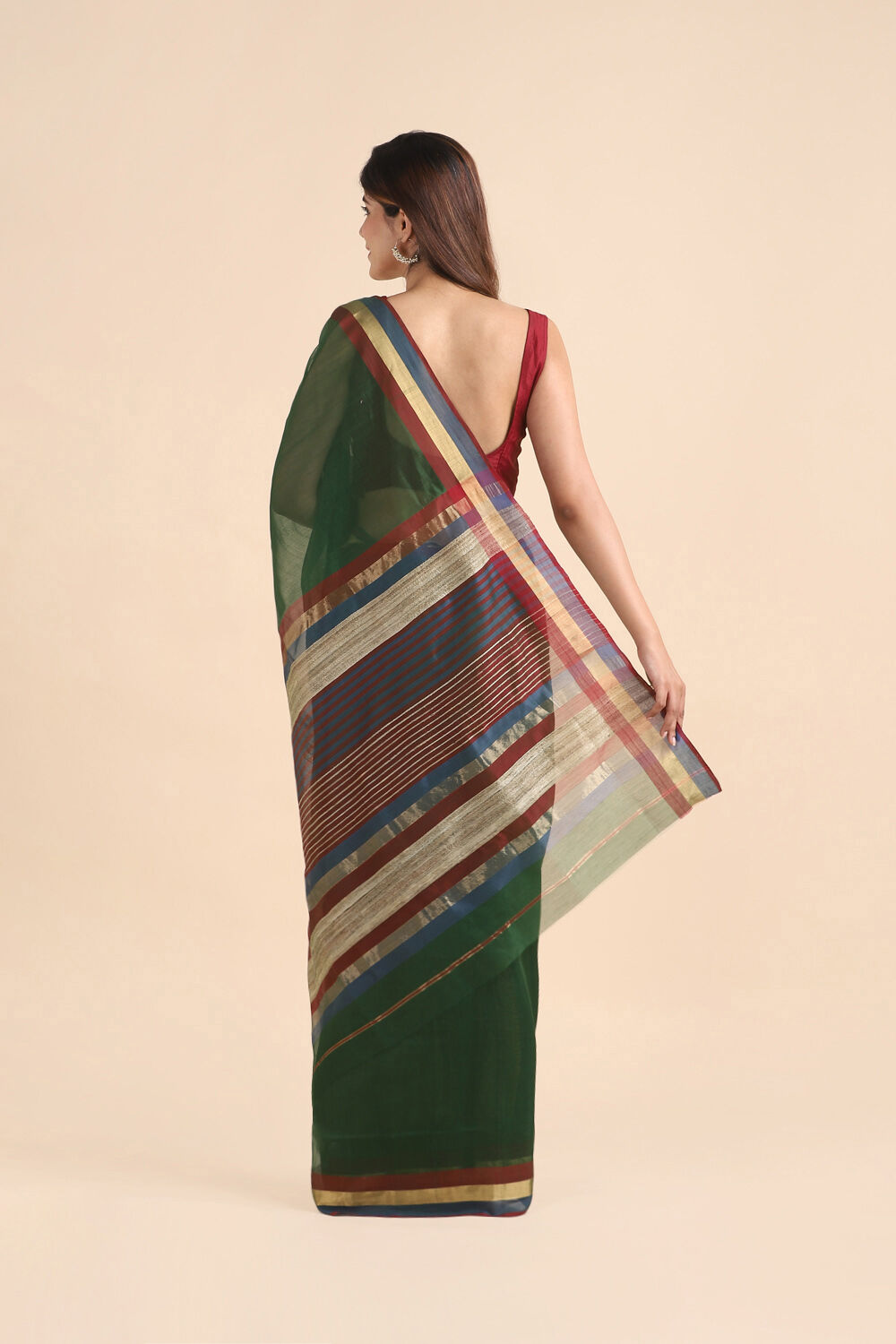 Dark Green Pure Silk Cotton Maheshwari Saree image number null