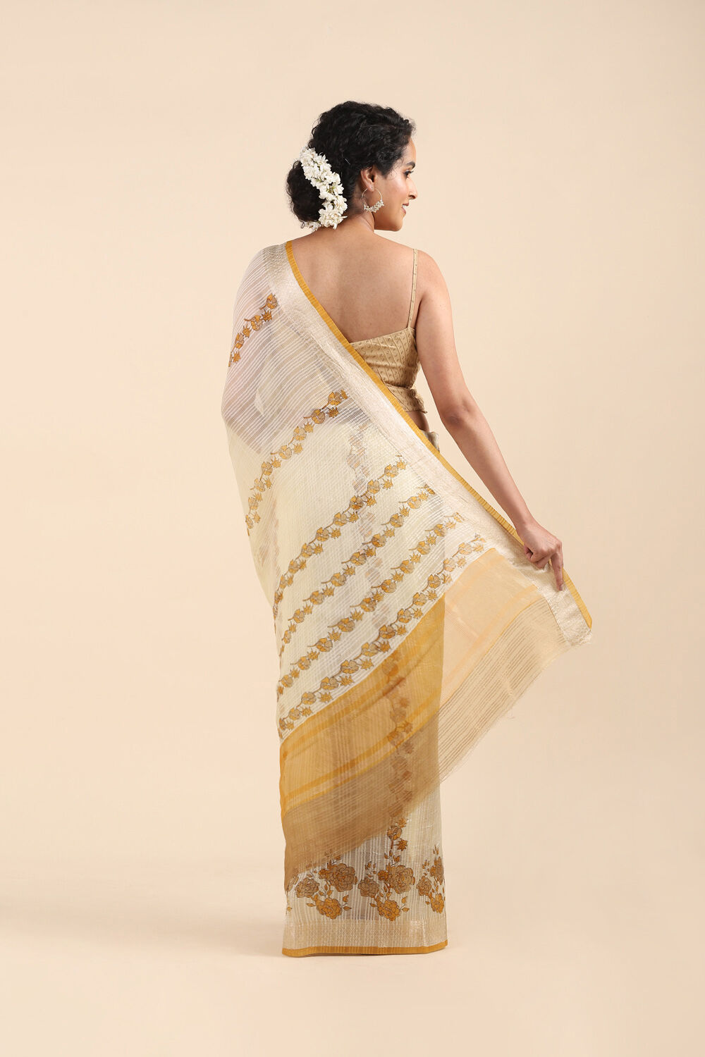 Yellow Pure Organza Printed Saree image number null