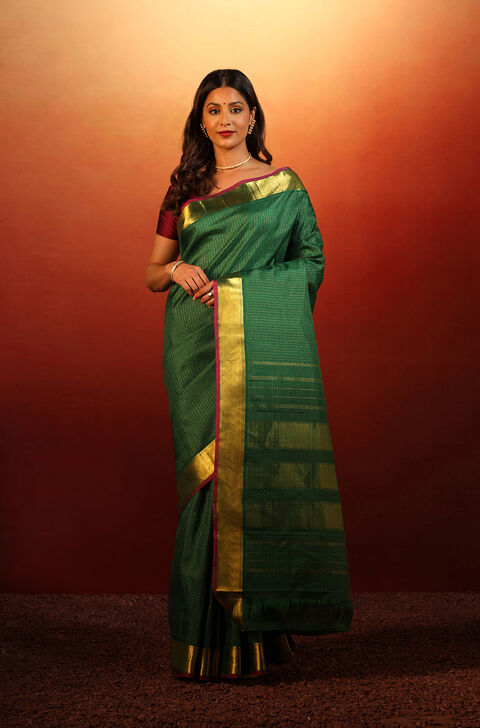 Dark Green Pure Silk Woven Kanjivaram Saree