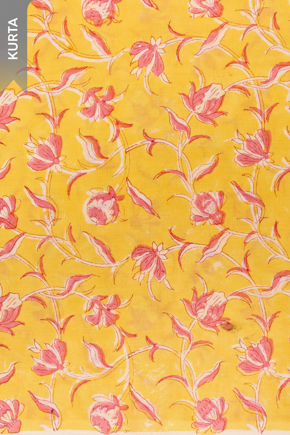 Yellow Block Printed Pure Cotton Unstitched Suit Set image number null