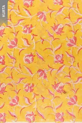 Yellow Block Printed Pure Cotton Unstitched Suit Set thumbnail image number null
