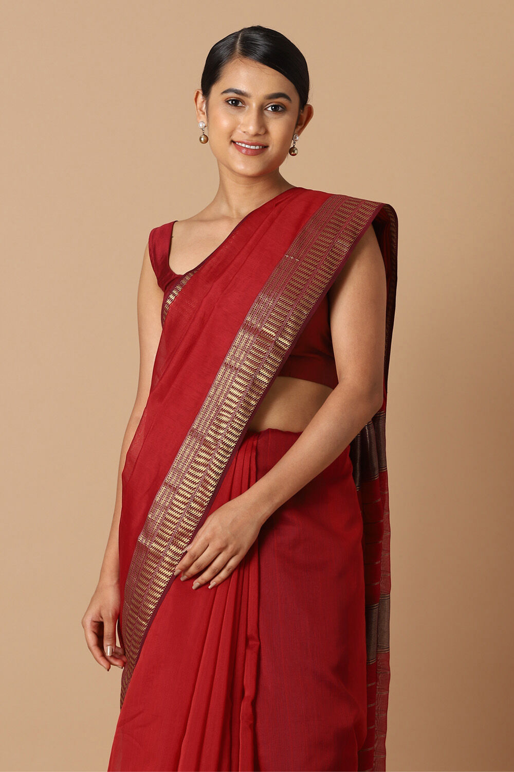 Red Pure Silk Cotton Maheswari Saree image number null