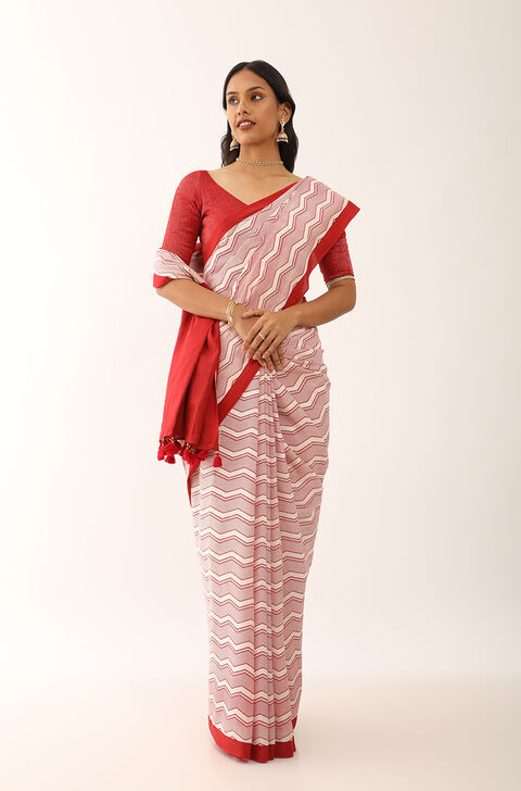 Off White Screen Printed Pure Cotton Saree