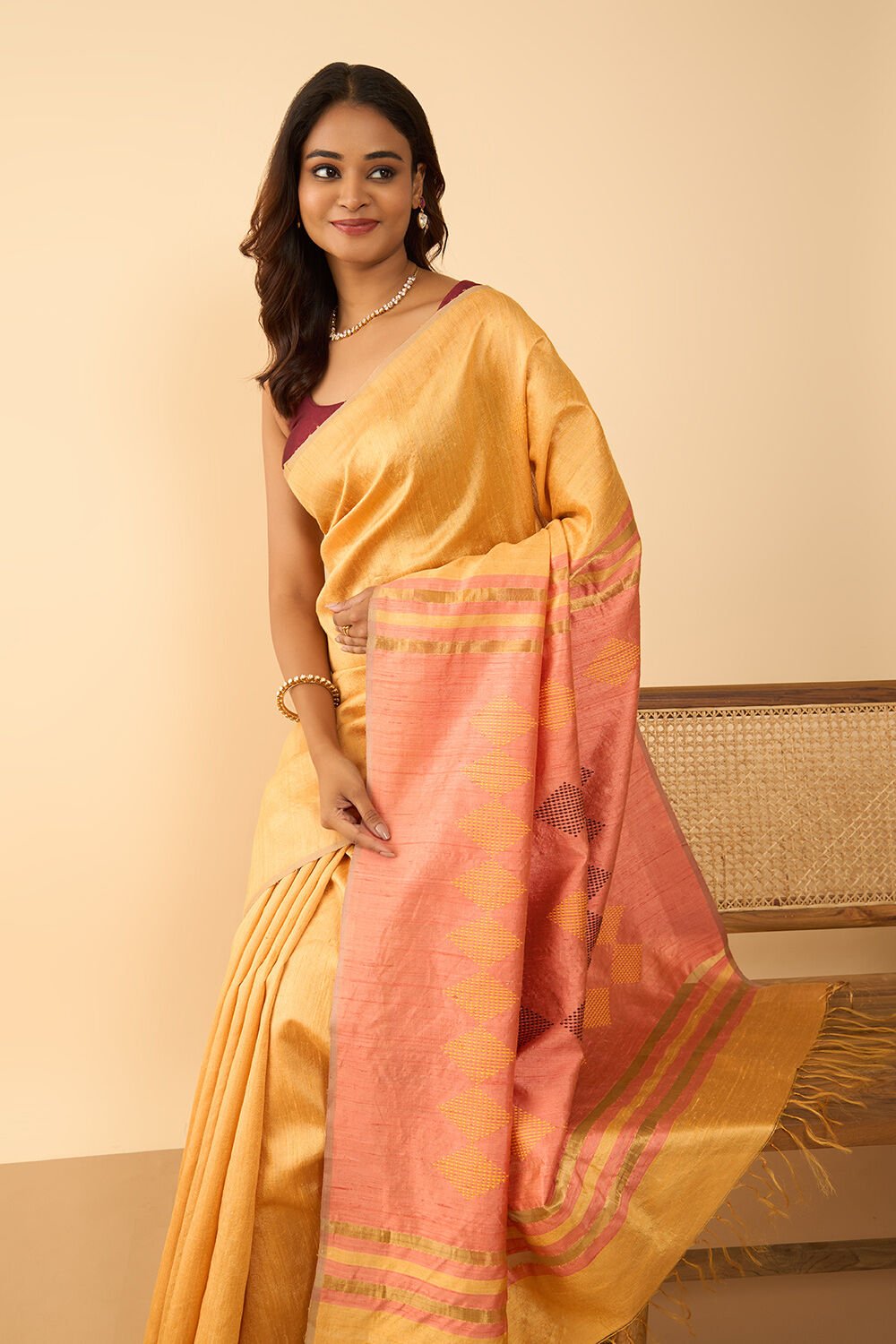 Dark Yellow Bhagalpur Woven Pure Silk Saree image number null