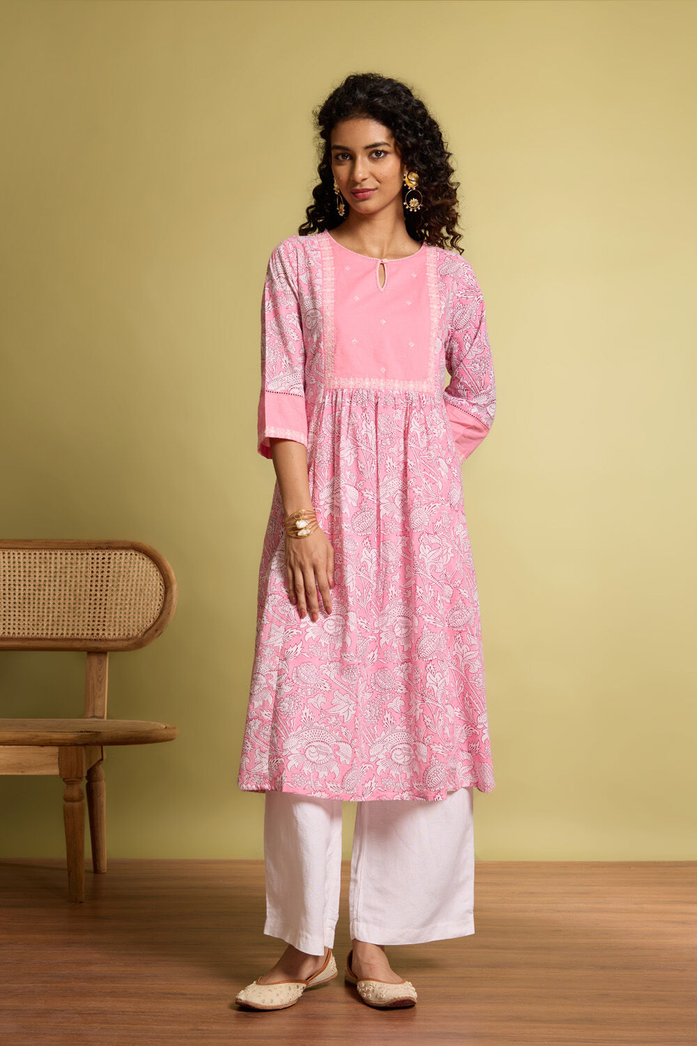 Light Pink Pure Cotton Printed Embroidery Kurta image number null