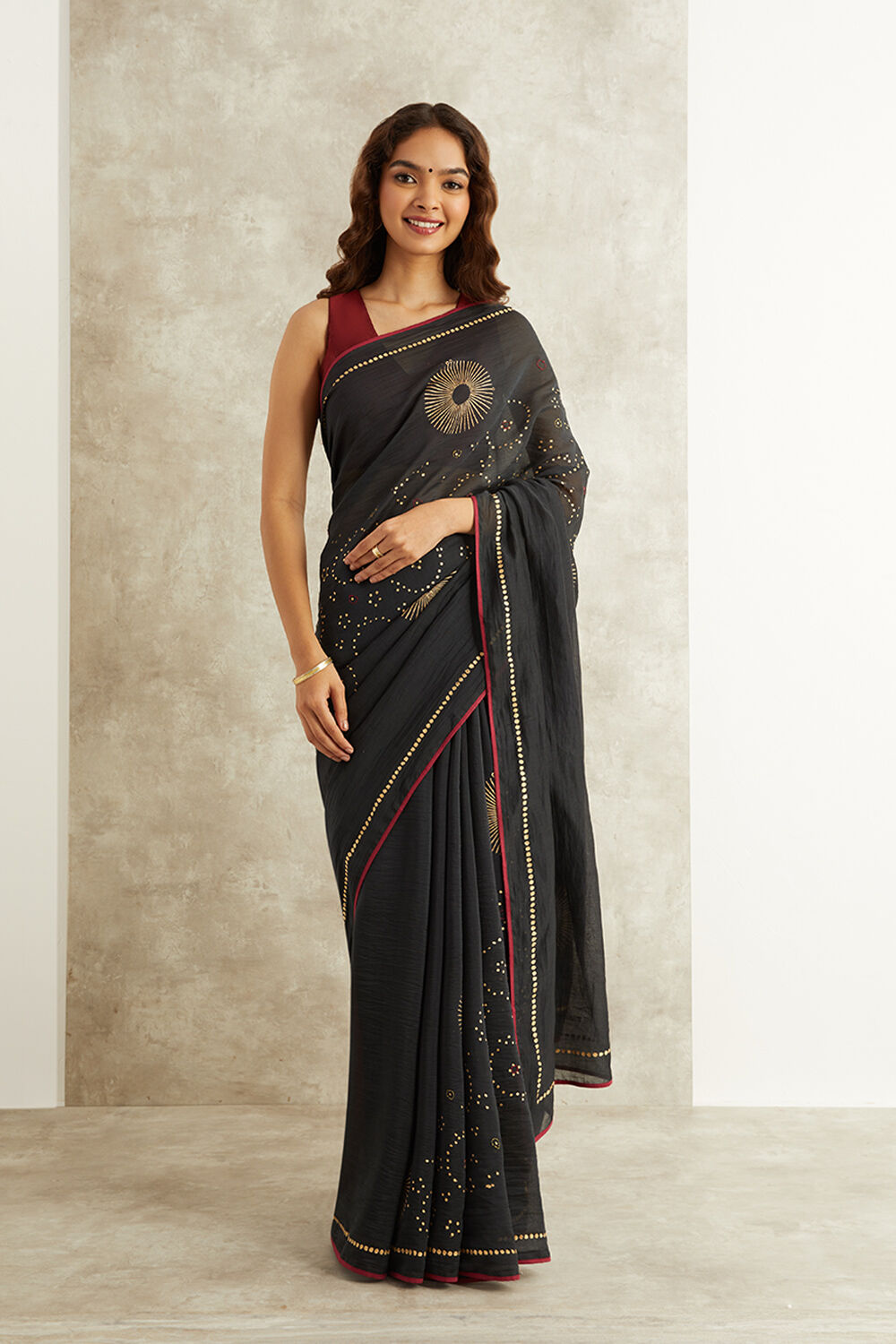 Black Block Printed Pure Silk Cotton Bengal Saree image number null