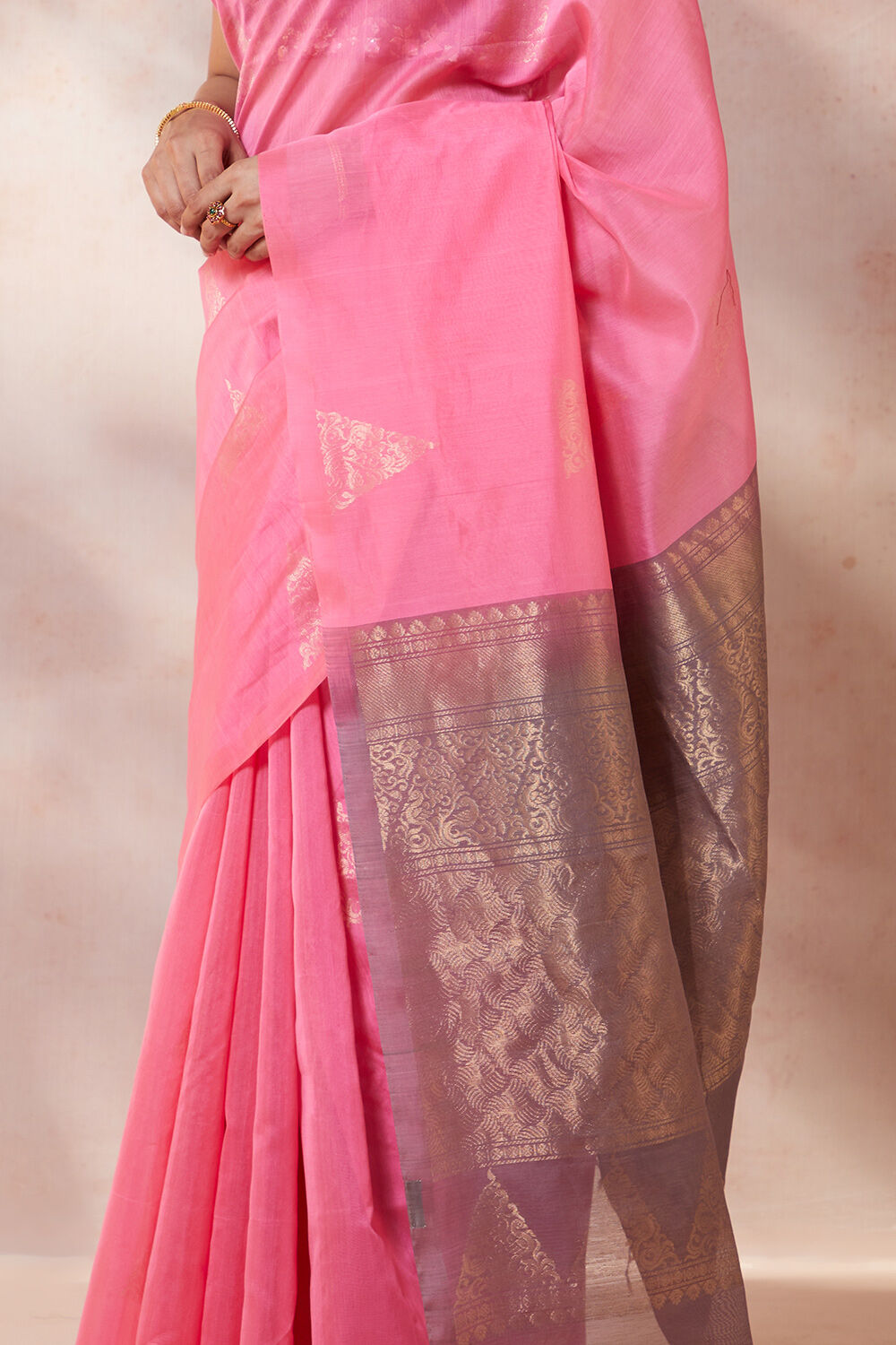 Pink Woven Pure Silk Cotton South Saree image number null