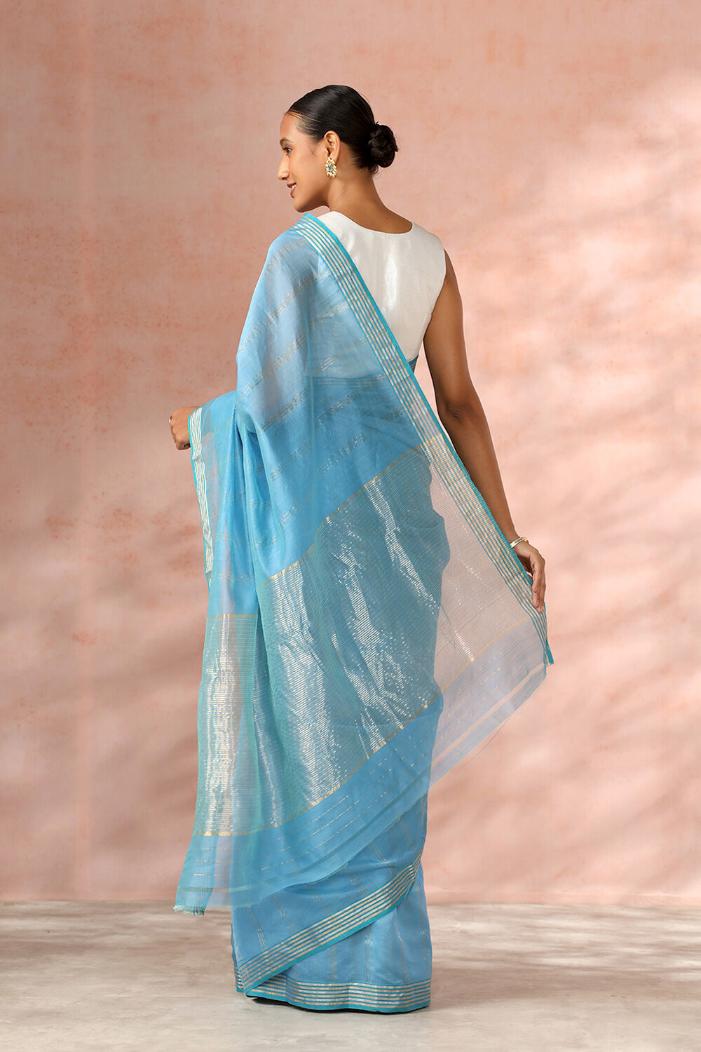 Blue Chanderi Pure Silk Cotton Woven Saree image number null