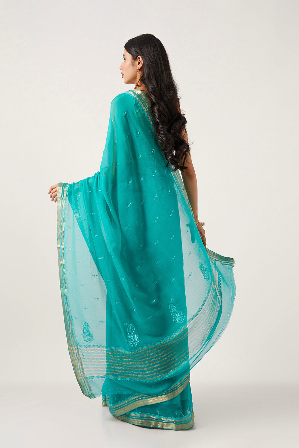 Blue Pure Chiffon Embroidered Saree image number null