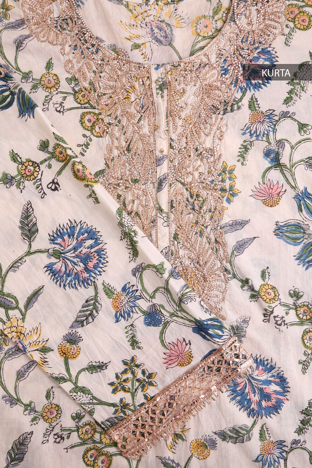 White Printed Pure Cotton Suit Set image number null
