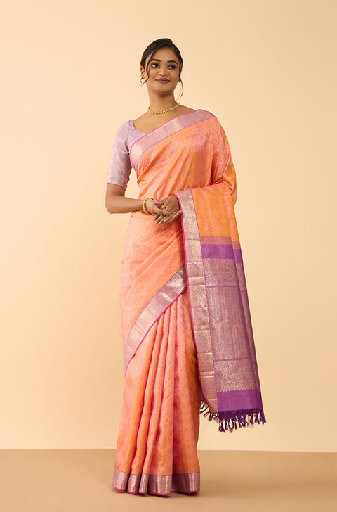 Light Orange Pure Silk Woven Kanjivaram Saree