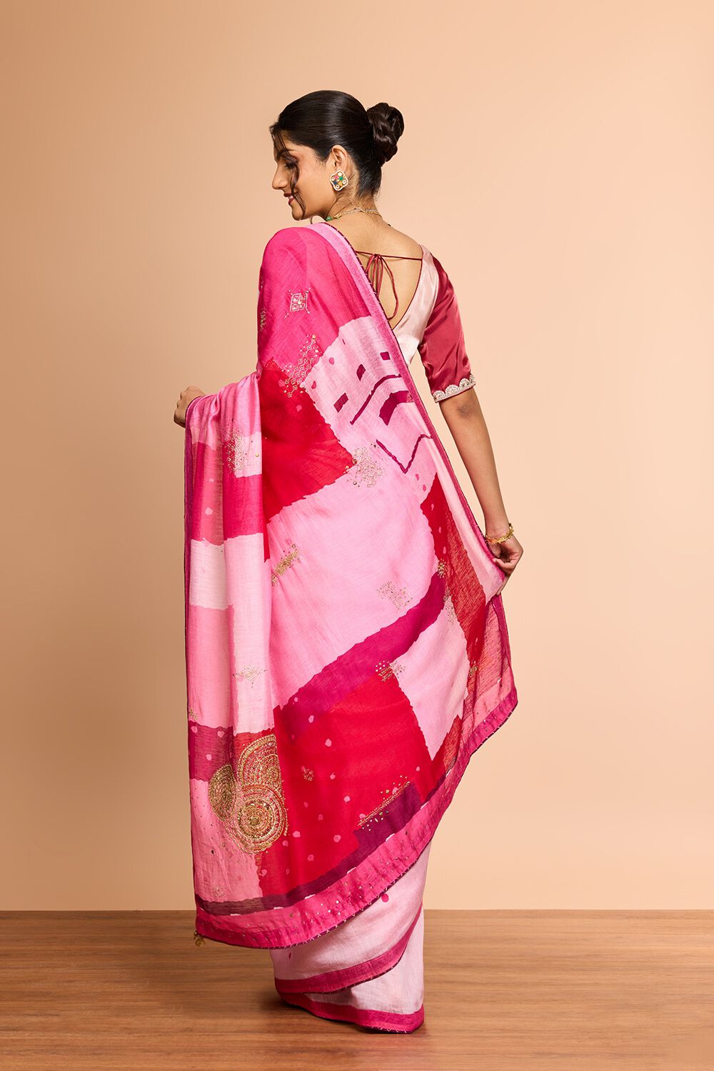 Light Pink Pure Silk Linen Printed Embroidered Saree image number null